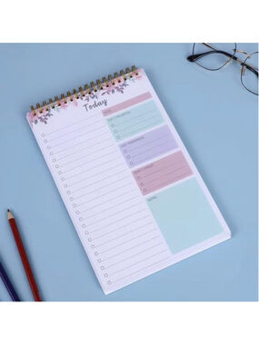 Floral Daily Planner Notepad - Spiral To-Do List, Priorities, Notes, Reminders